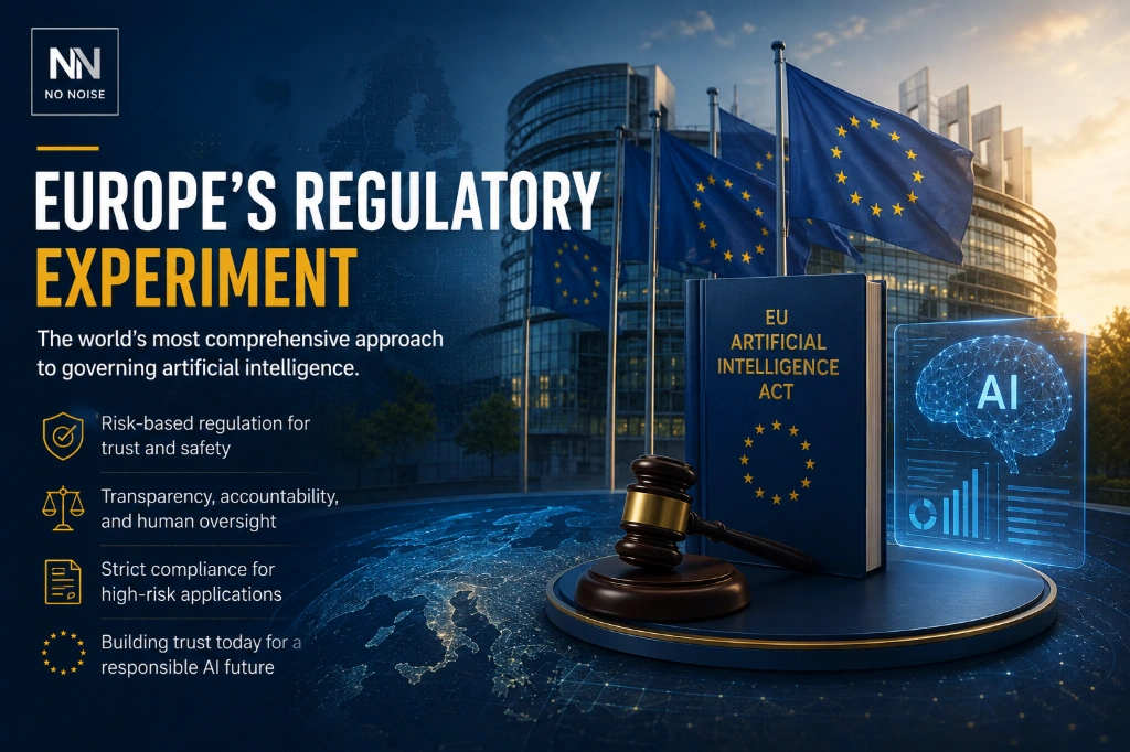 European Union AI Act and regulatory framework illustrating Europe’s risk-based approach to artificial intelligence governance, transparency, compliance, and human oversight.