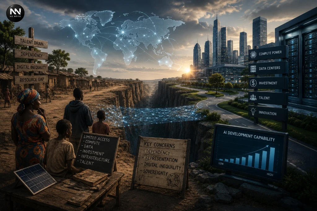 The widening gap between AI-producing nations and developing economies, highlighting challenges related to digital inequality, technological dependency, infrastructure access, talent shortages, and participation in the global artificial intelligence economy.