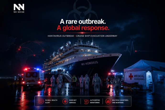 Emergency response teams near a cruise ship during a rare hantavirus outbreak investigation