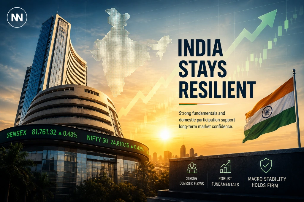 Indian markets demonstrated relative resilience as domestic participation and strong fundamentals helped stabilise investor confidence amid global uncertainty. Indian stock markets showing resilience and relative strength despite global volatility and oil market uncertainty in 2026.