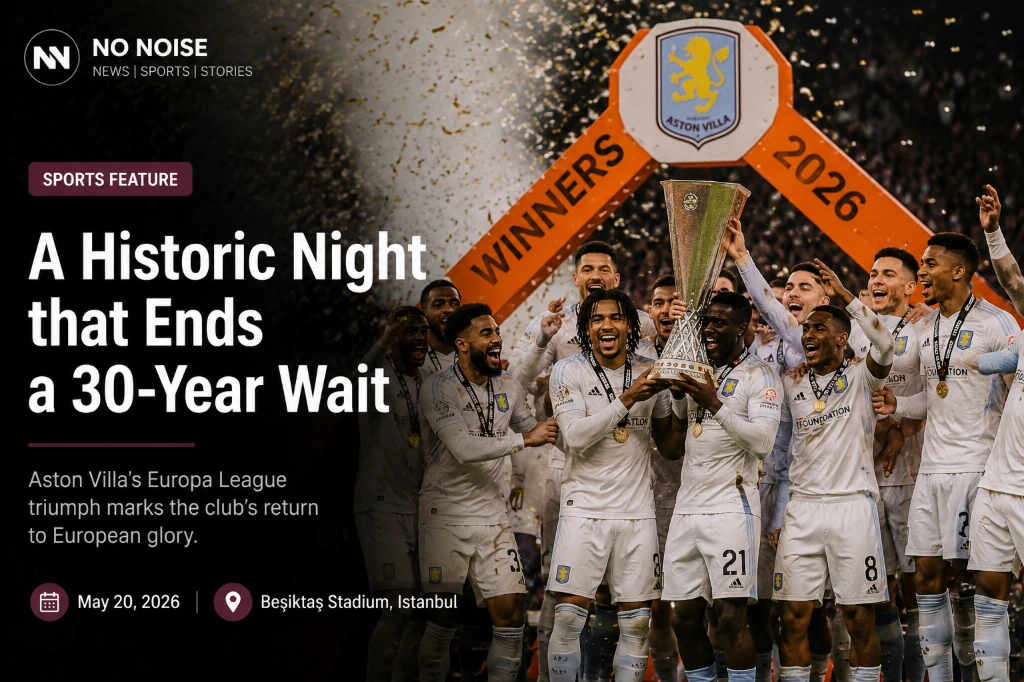 Aston Villa players celebrate Europa League victory after ending a 30-year wait for major European silverware at Beşiktaş Stadium in Istanbul.