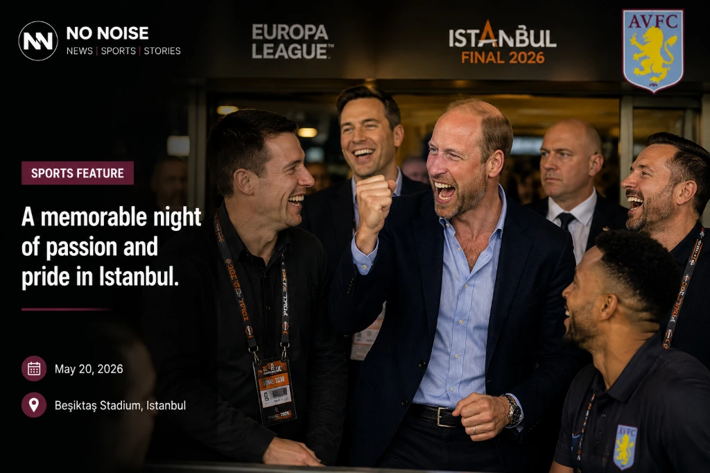 Prince William celebrates Aston Villa’s Europa League triumph with club staff and supporters during post-match scenes in Istanbul.