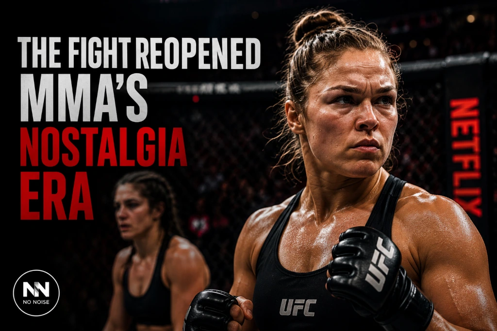 Ronda Rousey during her Netflix MMA comeback as No Noise explores the revival of women’s MMA and combat sports nostalgia.