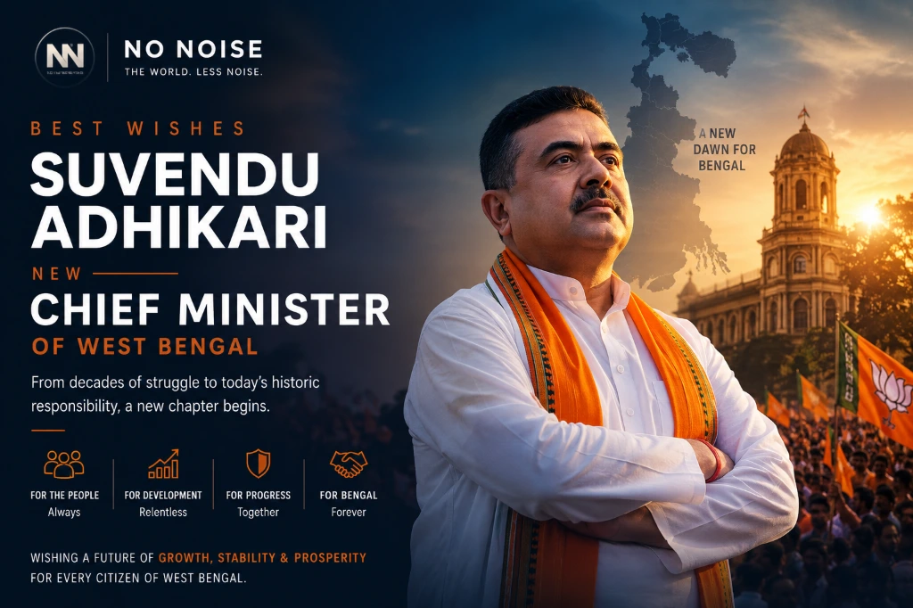 Editorial poster celebrating Suvendu Adhikari’s appointment as Chief Minister of West Bengal Suvendu Adhikari welcomed as the new Chief Minister of West Bengal in editorial artwork