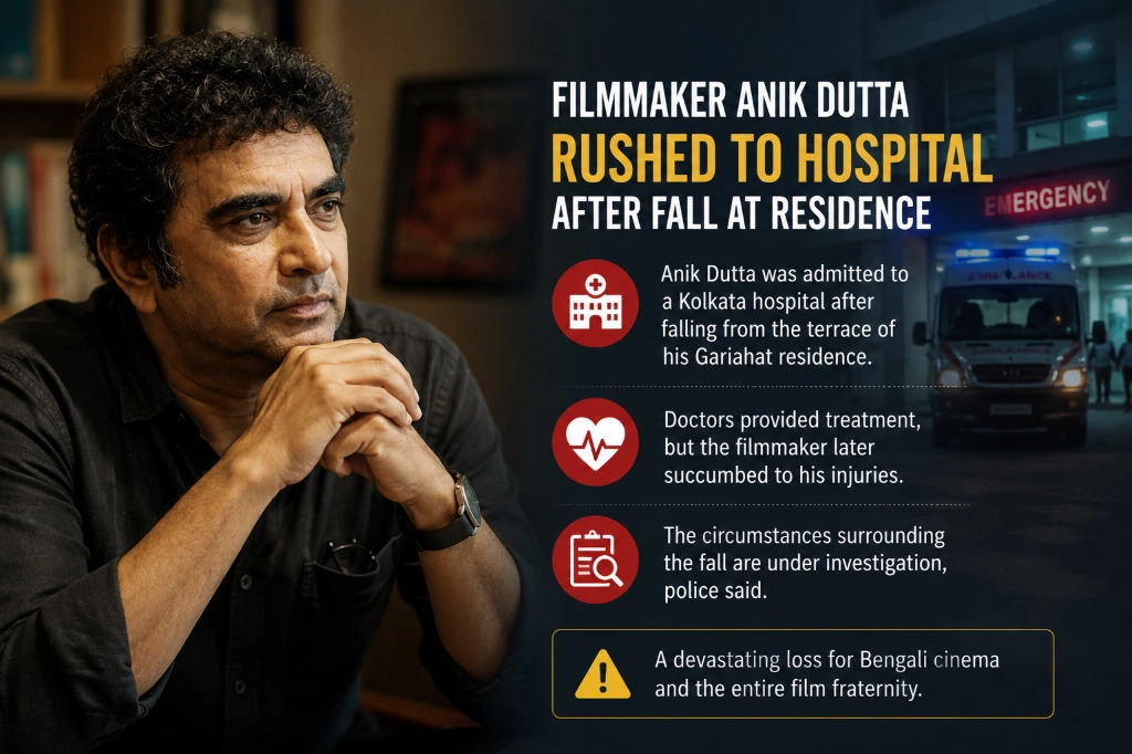 Filmmaker Anik Dutta after being rushed to a Kolkata hospital following a reported fall at his residence